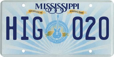 MS license plate HIG020
