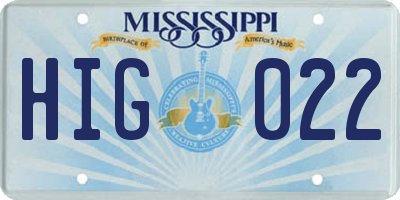 MS license plate HIG022