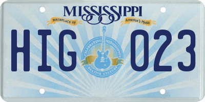 MS license plate HIG023