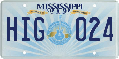 MS license plate HIG024