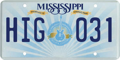 MS license plate HIG031