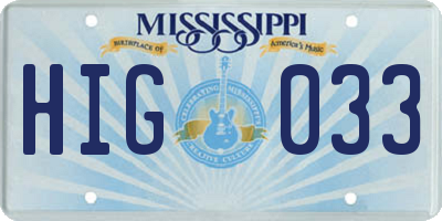 MS license plate HIG033