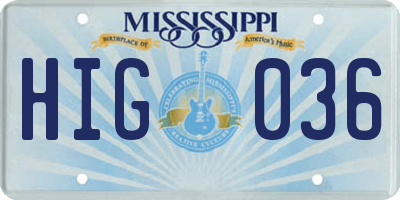 MS license plate HIG036