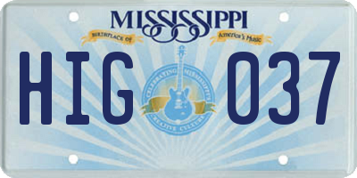 MS license plate HIG037