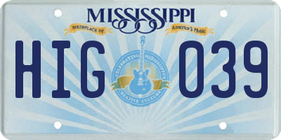MS license plate HIG039