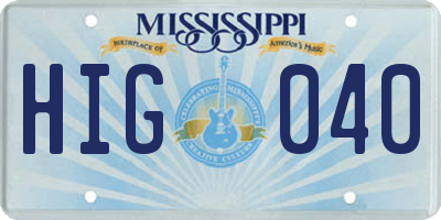 MS license plate HIG040