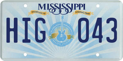 MS license plate HIG043