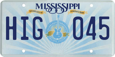 MS license plate HIG045