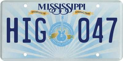 MS license plate HIG047