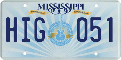 MS license plate HIG051