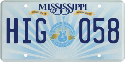 MS license plate HIG058
