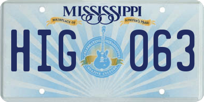 MS license plate HIG063