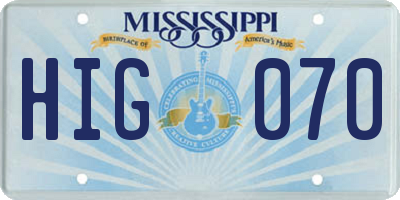 MS license plate HIG070