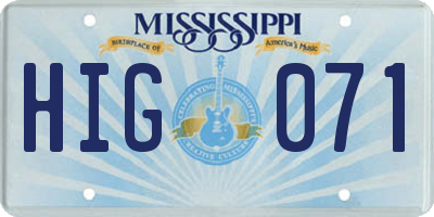 MS license plate HIG071