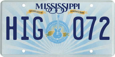 MS license plate HIG072
