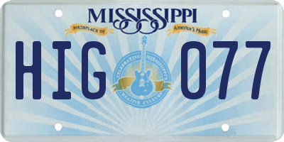 MS license plate HIG077