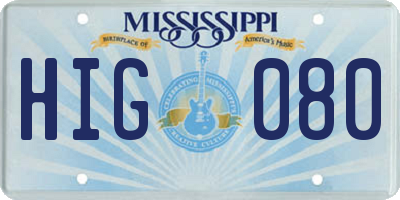 MS license plate HIG080