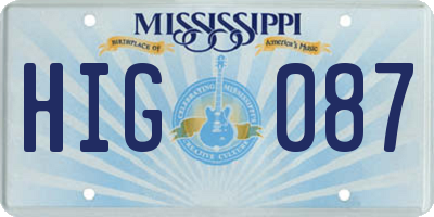 MS license plate HIG087