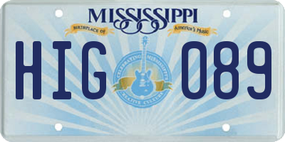 MS license plate HIG089