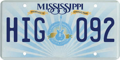 MS license plate HIG092