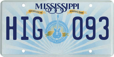 MS license plate HIG093