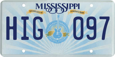 MS license plate HIG097