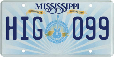 MS license plate HIG099