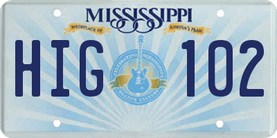 MS license plate HIG102