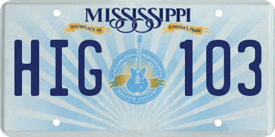 MS license plate HIG103