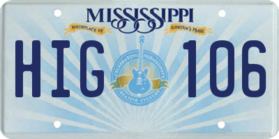 MS license plate HIG106