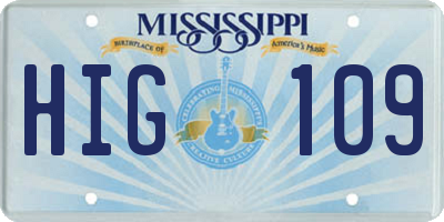 MS license plate HIG109