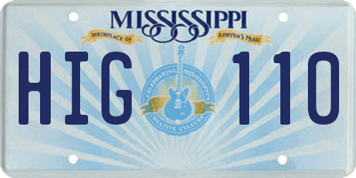 MS license plate HIG110