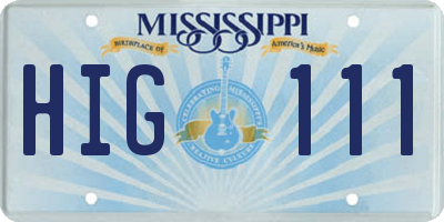 MS license plate HIG111