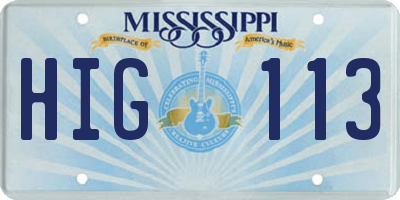 MS license plate HIG113