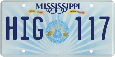MS license plate HIG117