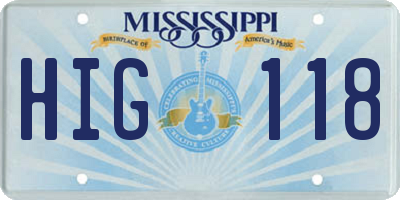 MS license plate HIG118