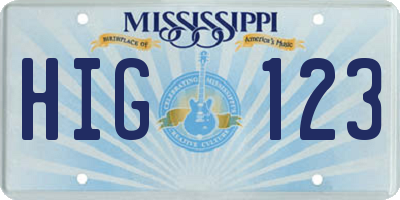 MS license plate HIG123