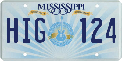 MS license plate HIG124