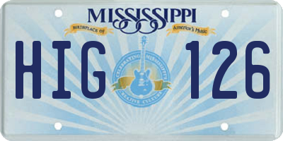 MS license plate HIG126