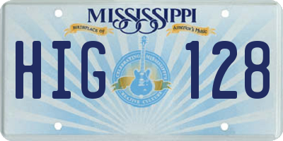 MS license plate HIG128