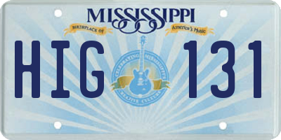 MS license plate HIG131