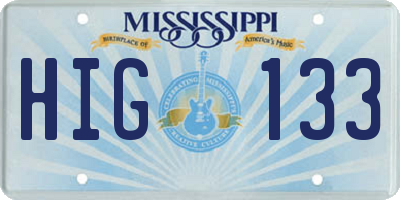 MS license plate HIG133