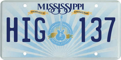 MS license plate HIG137