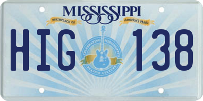MS license plate HIG138