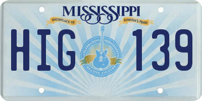 MS license plate HIG139