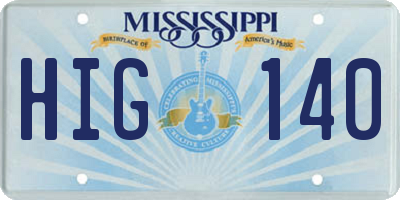 MS license plate HIG140