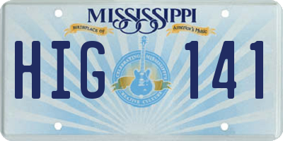 MS license plate HIG141
