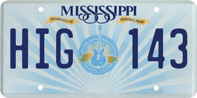 MS license plate HIG143