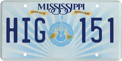 MS license plate HIG151