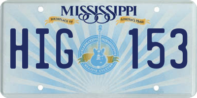 MS license plate HIG153